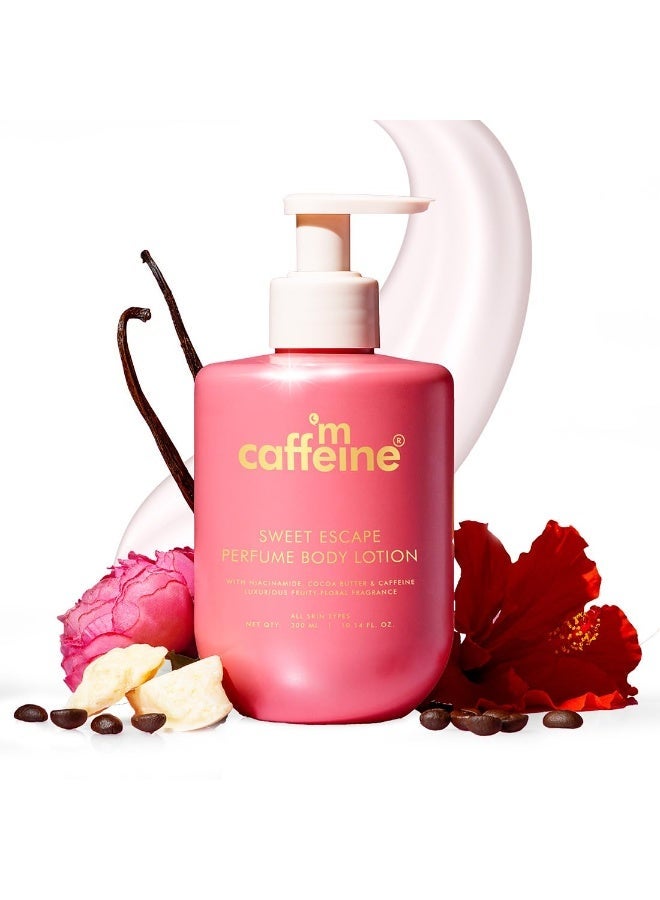 mCaffeine Sweet Escape Perfume Winter Body Lotion, Niacinamide, Cocoa & Shea Butter, Deep Moisturization for Dry Skin, Lightweight, Non-Sticky & Daily Use, Fruity-Floral Fragrance, Unisex, 300ml - Image 1